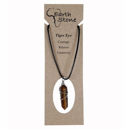 Earth Stone Collection - Wire Wrapped Tigers Eye Stone Necklace