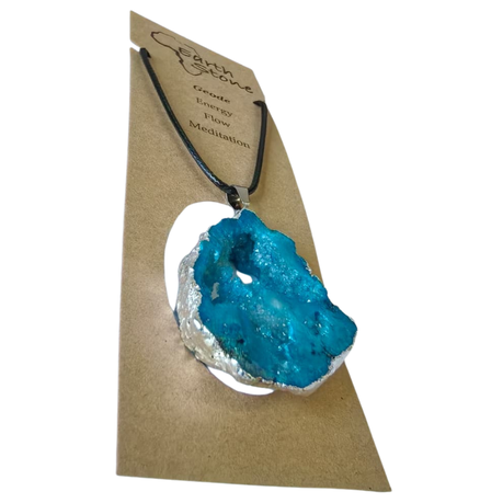 Earth Stone Collection - Silver Frame Geode Crystal Necklace - Purple