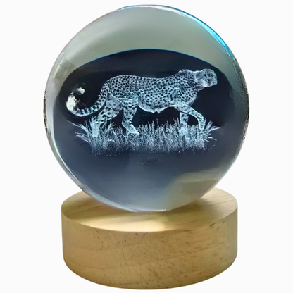 Crystal Ball Lamp with 3D Engraving and Luminous Base - Animals - Cheetah