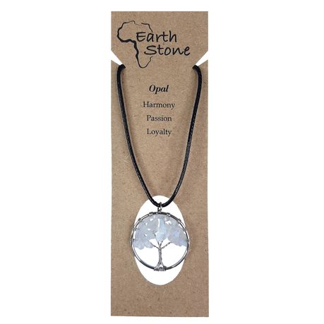 Earth Stone Collection - Round Opal Tree Of Life Stone Necklace
