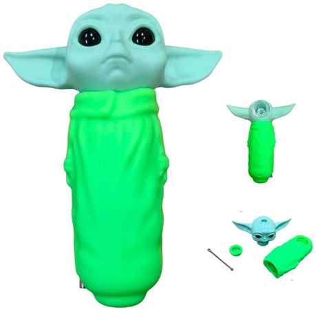 Silicone Rasta Pipe - Yoda - 15 Pack