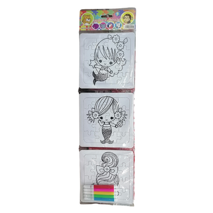 Puzzle 3-piece Strip Colouring with Markers - Dinosaur
