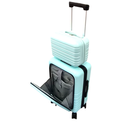 Multifunctional Smart Carry-On 20" Suitcase and Cosmetic Suitcase Set - Pink