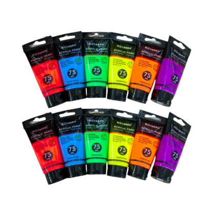 Mottaro Fluorescent Acrylic Paint 75ml - 12 Color Pack