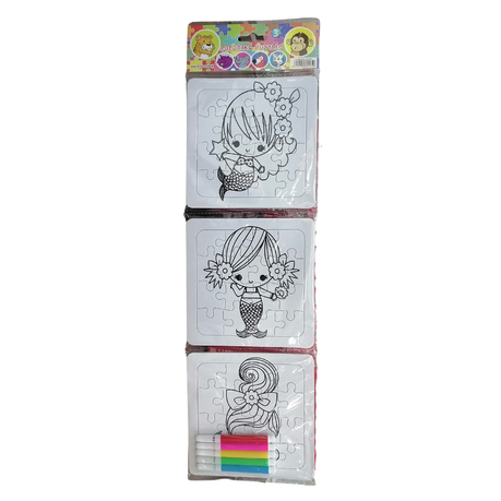 Puzzle 3-piece Strip Colouring with Markers - Mermaids