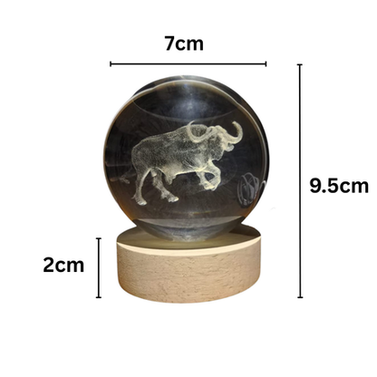 Crystal Ball Lamp with 3D Engraving and Luminous Base - Animals - Buffalo