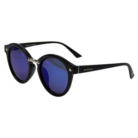 Lentes & Marcos "Blom" UV400 Black/Blue Round Reflective Sunglasses