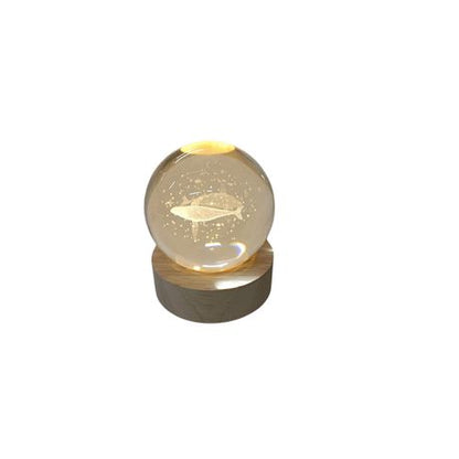 Small Crystal Ball Lamp with 3D Engraving and Luminous Base - Whale