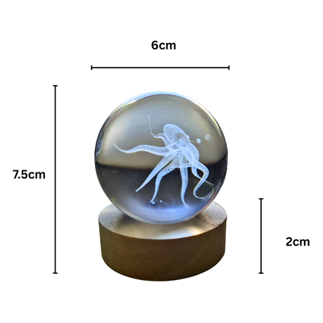 Small Crystal Ball Lamp with 3D Engraving and Luminous Base - Octopus
