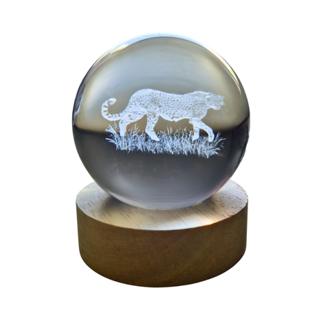 Small Crystal Ball Lamp with 3D Engraving and Luminous Base - Cheetah