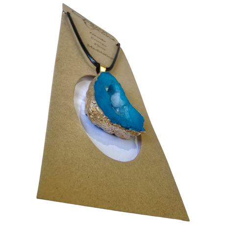 Earth Stone Collection - Gold Frame Geode Crystal Necklace - Pink