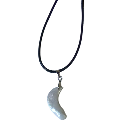 Earth Stone Collection - Pearl Crescent Moon Stone Necklace