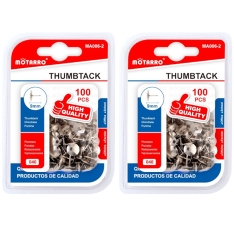 Motarro Thumbtack 9mm 100PCS - 2 Pack - Silver