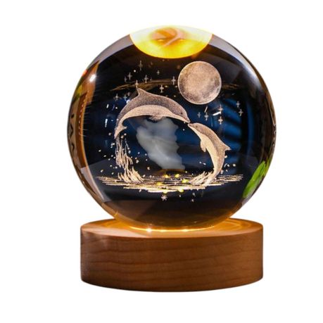 Crystal Ball Lamp with 3D Engraving and Luminous Base - Octopus