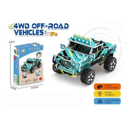 Wooden 4WD Off-Road Vehicle Puzzle Kit - Buildable Motorized Toy