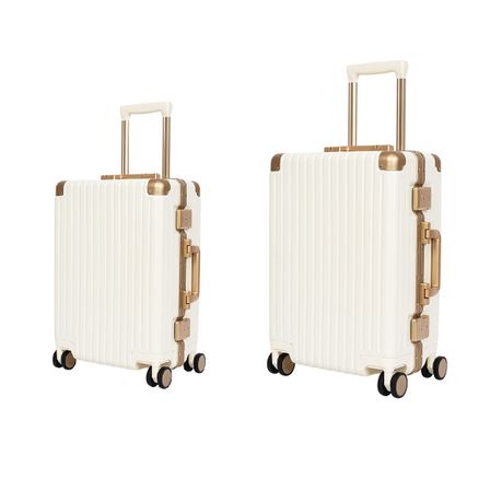 Classic Aluminum Frame Travel Suitcase - 22 inch + 26 inch - White