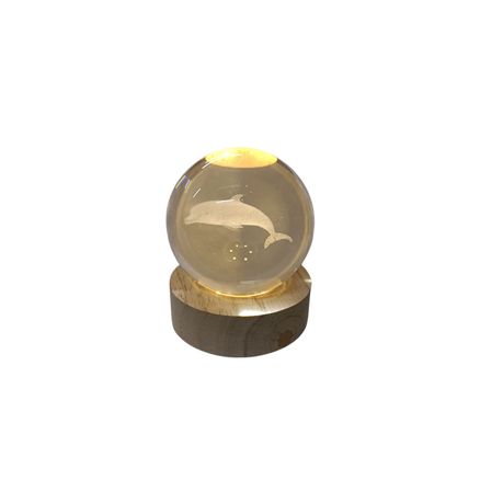 Small Crystal Ball Lamp with 3D Engraving and Luminous Base - Dolphin