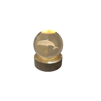 Small Crystal Ball Lamp with 3D Engraving and Luminous Base - Dolphin