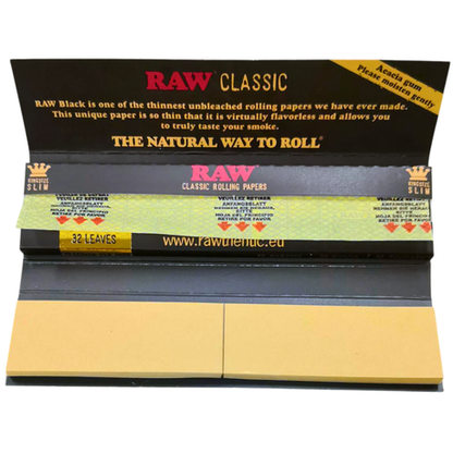 RAW Classic Black Connoisseur King Size Rolling Papers with Tips - 5 Pack
