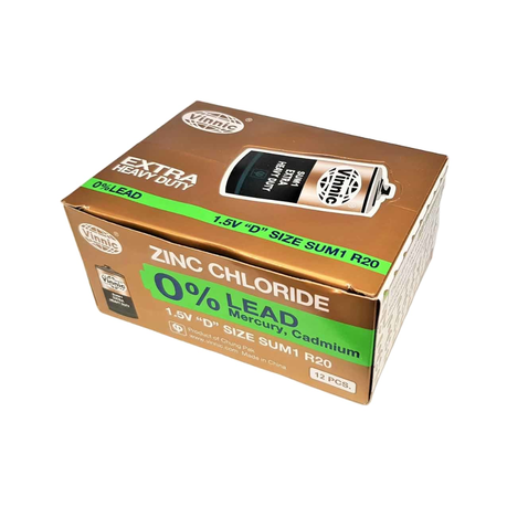 Vinnic Zinc Chloride D Torch Battery 1.5V - Box of 12