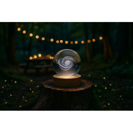 Small Crystal Ball Lamp with 3D Engraving and Luminous Base - Space