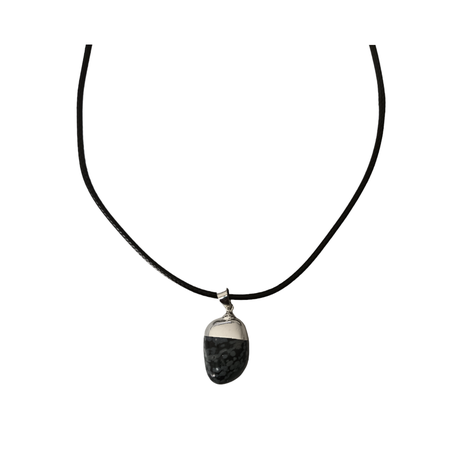 Earth Stone Collection - Polished Snowflake Obsidian Stone Necklace