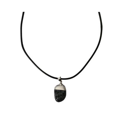 Earth Stone Collection - Polished Snowflake Obsidian Stone Necklace