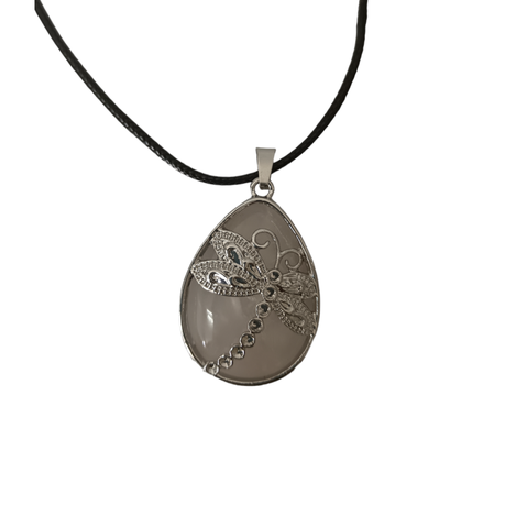 Earth Stone Collection - Dragonfly Rose Quartz Crystal Stone Necklace