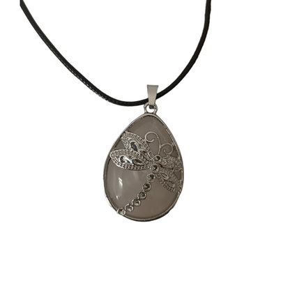 Earth Stone Collection - Dragonfly Rose Quartz Crystal Stone Necklace