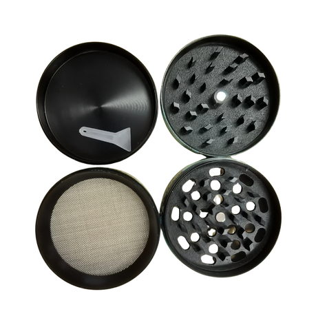 Large Herb Grinder - 4 Piece - Leaf Character Designs - Black