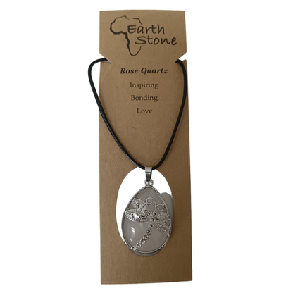 Earth Stone Collection - Dragonfly Rose Quartz Crystal Stone Necklace