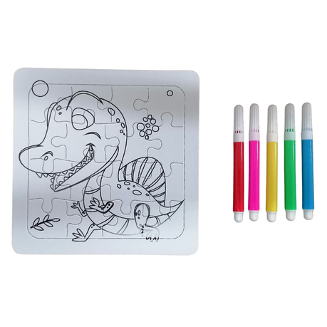 Puzzle 3-piece Strip Colouring with Markers - Dinosaur