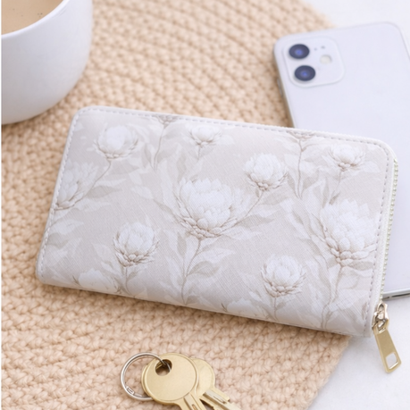 Protea Wallet - Antique White (Can Hold Cards) 10×19.5×2.5cm