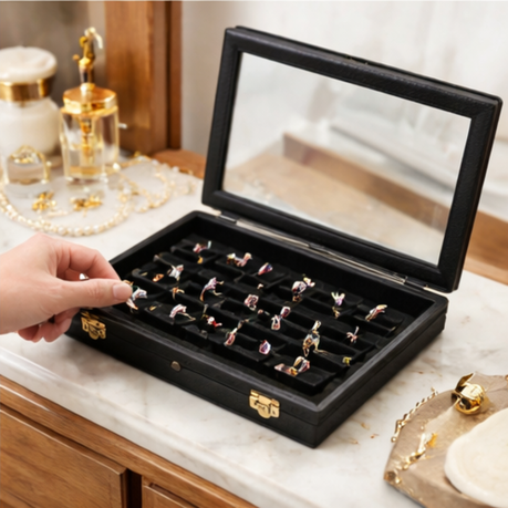 Ring Display Case With Glass Top