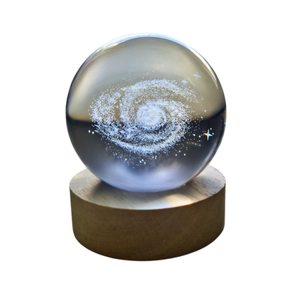 Small Crystal Ball Lamp with 3D Engraving and Luminous Base - Space