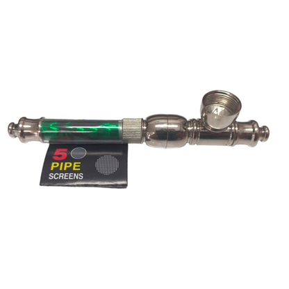 Rasta Pipe 13cm & 4 Piece Grinder Gold Bar - Green