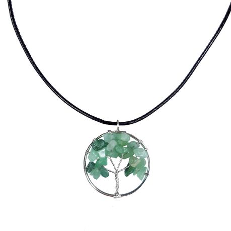 Earth Stone Collection - Round Aventurine Tree Of Life Stone Necklace