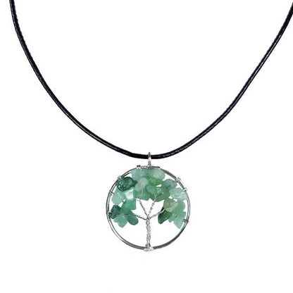 Earth Stone Collection - Round Aventurine Tree Of Life Stone Necklace