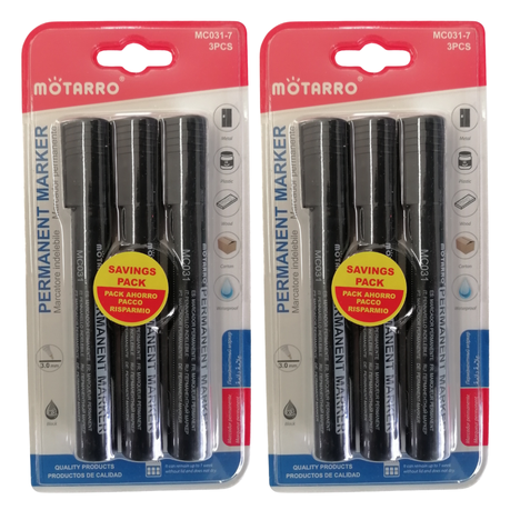 Motarro Permanent Marker 3 Piece Set - 2 Pack - Black 3.0mm