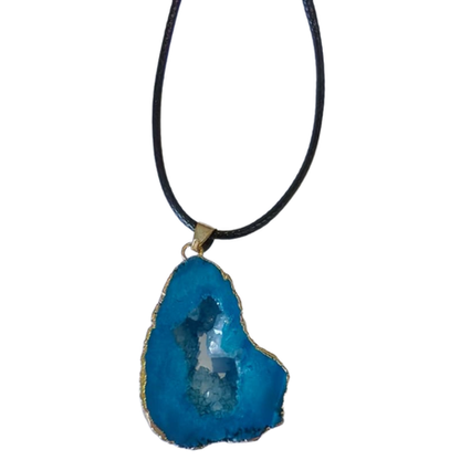 Earth Stone Collection - Gold Frame Geode Crystal Necklace - White