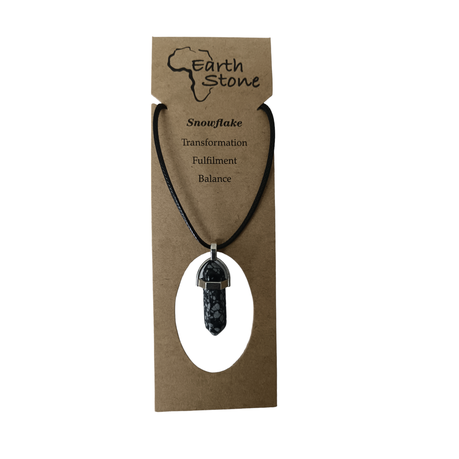 Earth Stone Collection - Bullet Snowflake Obsidian Crystal Stone Necklace