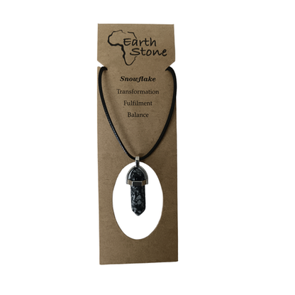 Earth Stone Collection - Bullet Snowflake Obsidian Crystal Stone Necklace