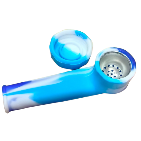 Silicone Rasta Pipe - Mini Pipe with Lid - Blue, White