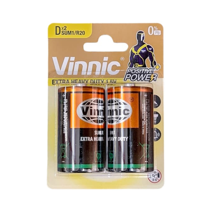Vinnic Zinc Chloride D Torch Battery 1.5V - 2 Pack