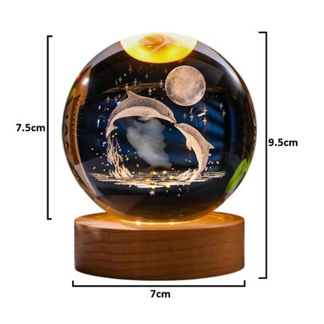 Crystal Ball Lamp with 3D Engraving and Luminous Base - Penguin