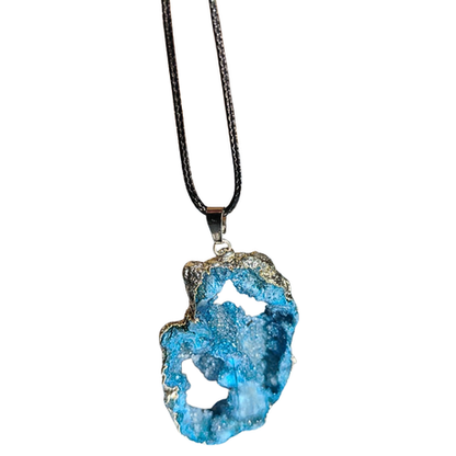 Earth Stone Collection - Silver Frame Geode Crystal Necklace - Purple