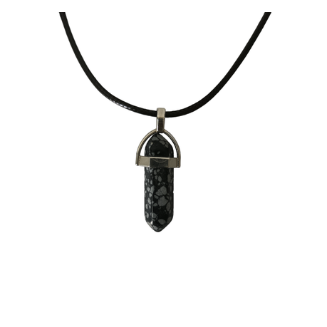 Earth Stone Collection - Bullet Snowflake Obsidian Crystal Stone Necklace