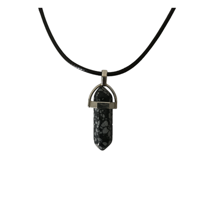 Earth Stone Collection - Bullet Snowflake Obsidian Crystal Stone Necklace