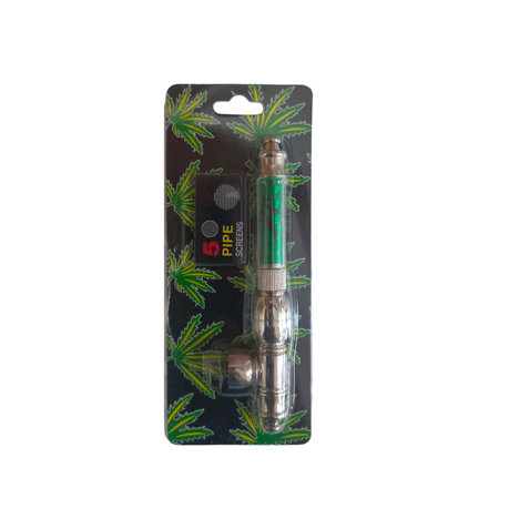 Rasta Pipe 13cm & 4 Piece Grinder Gold Bar - Green
