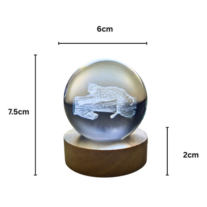 Small Crystal Ball Lamp with 3D Engraving and Luminous Base - Leopard